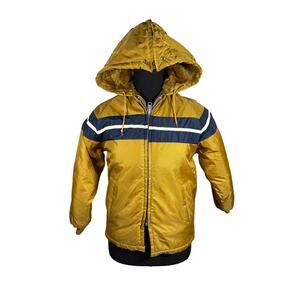 Vintage 70s Pacific Trail Youth L/XL Mustard Ski Jacket Faux Fur Lined Hood